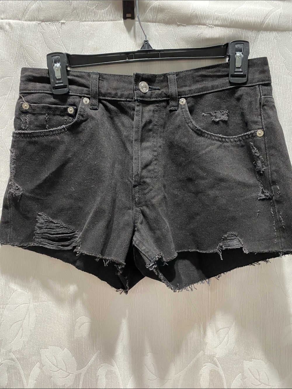 ALL SAINTS Black Distressed Denim Shorts SZ 27